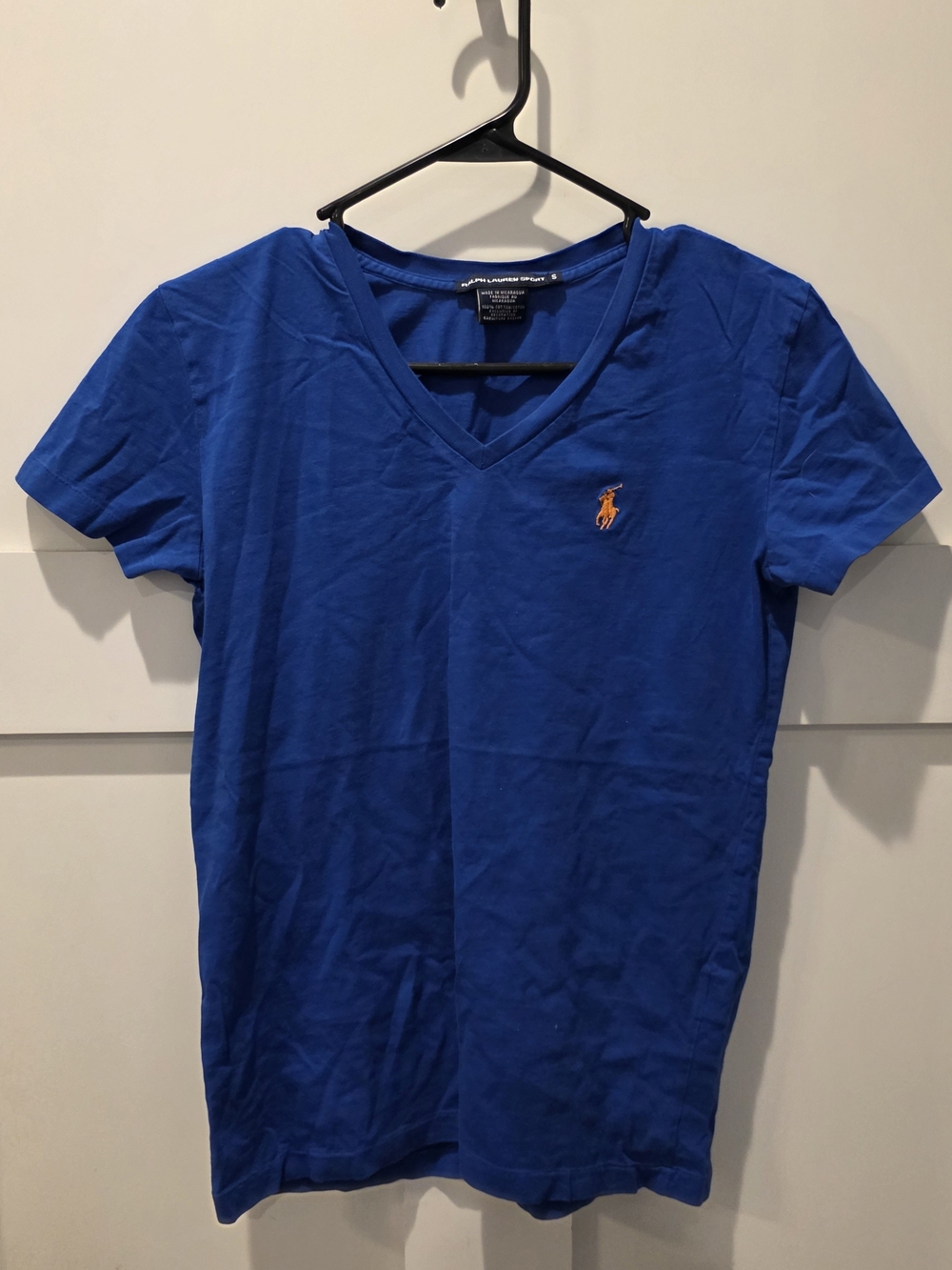 Ralph Lauren Sport Womens S Striped V Neck Baby tee shirt  Y2K Royal Blue